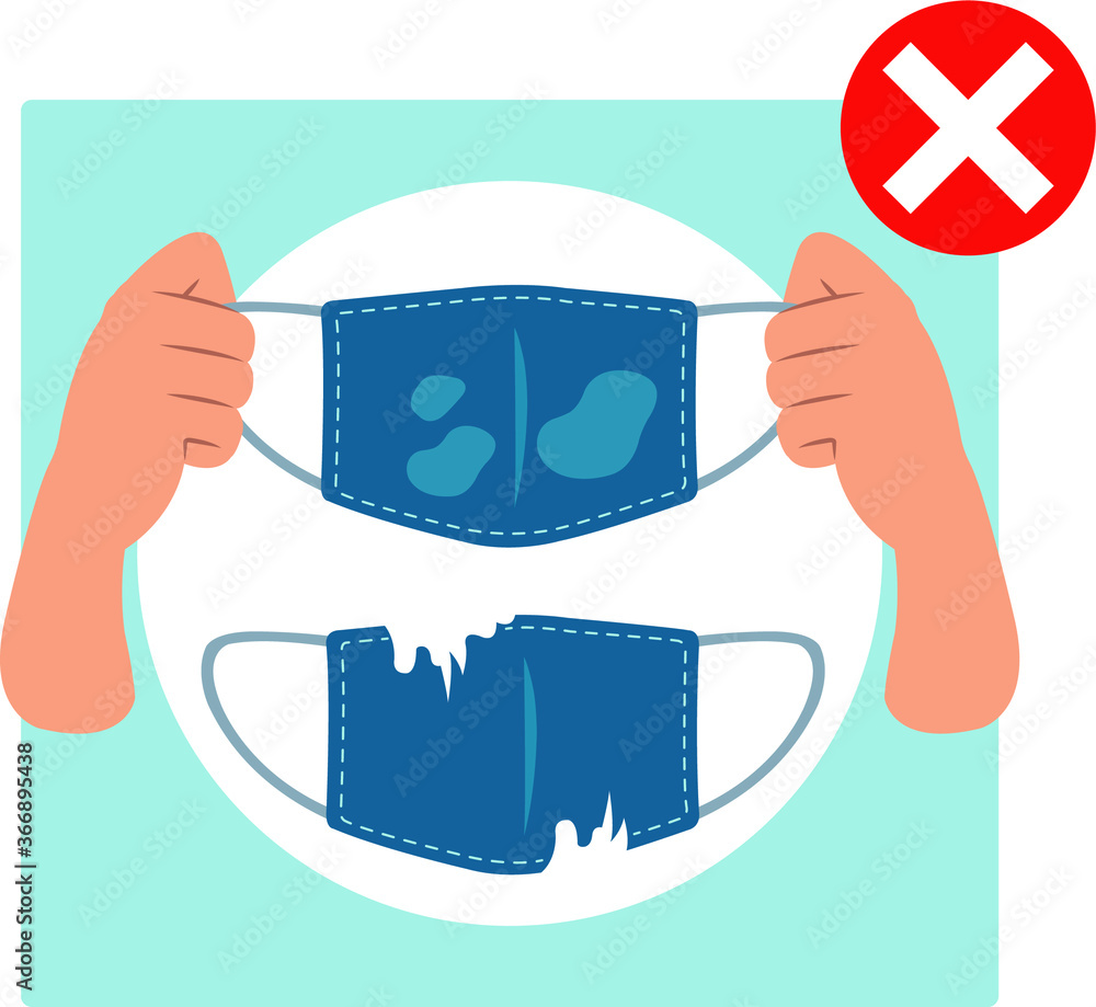 Do not reuse masks that are moist, dirty or damaged. Stock Vector
