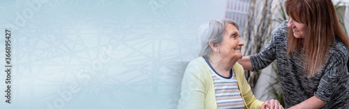 Concept of elderly support; panoramic banner