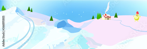 Winter mountain landscape. Christmas's day. Vector illustration. Can use of banner, brochure, flyer, greeting card.