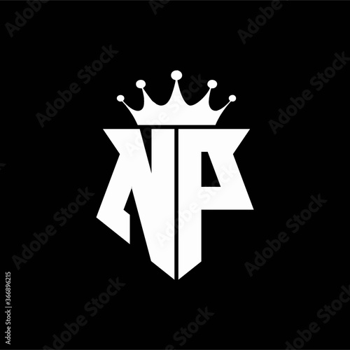 np logo monogram shield shape with crown design template