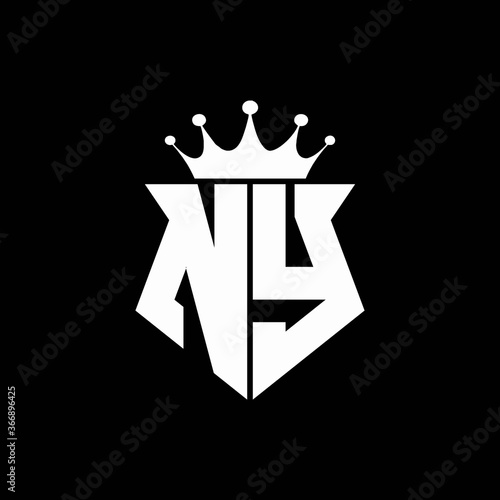 ny logo monogram shield shape with crown design template
