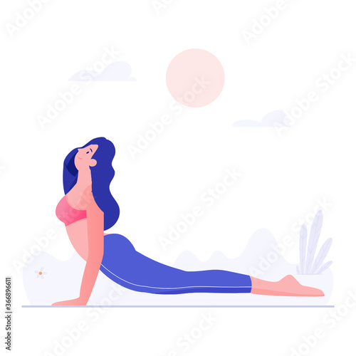 
Flat illustration of yoga, female in meditation pose 
