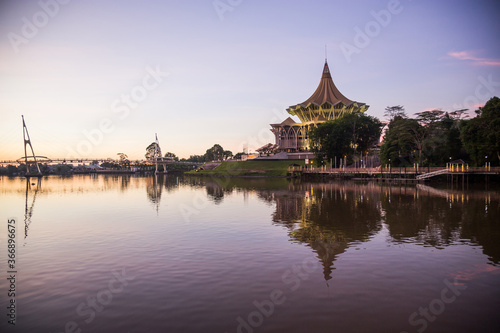 Sunset view at Kuching city waterfront  Sarawak state of Malaysia  Borneo island.