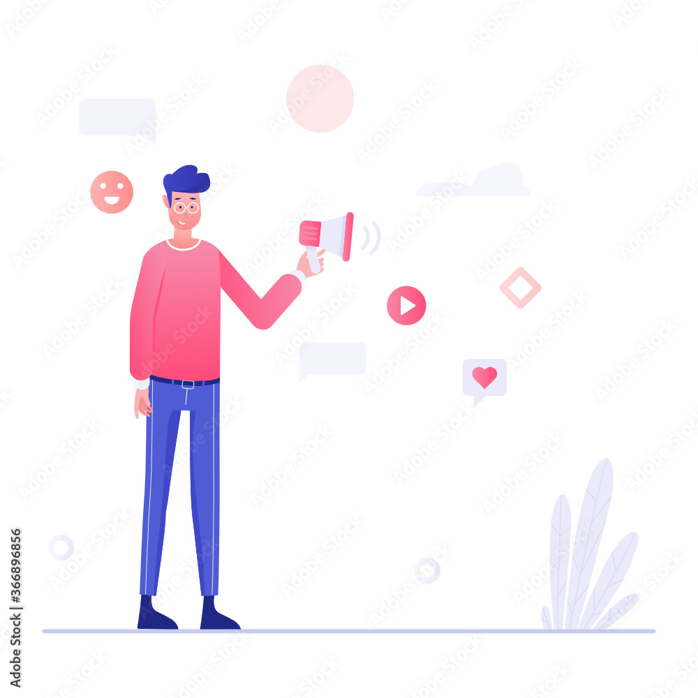 Male avatar holding megaphone, flat illustration design of public relations
Male avatar holding megaphone, flat illustration design of public relations
