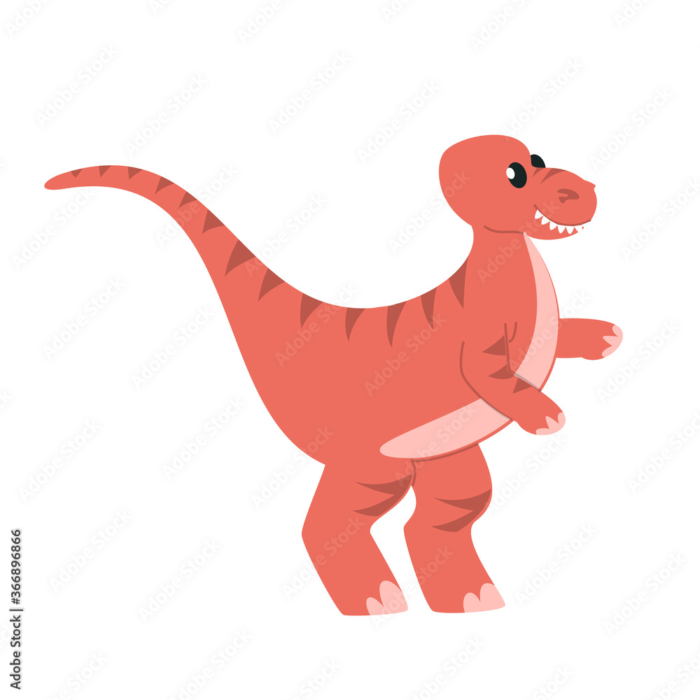 Fototapeta premium Funny cute baby velociraptor vector isolated. Wild reptile, prehistroic predator. Big extinct animal.