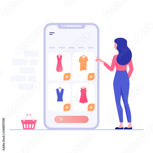 
Flat conceptual vector of mobile shop, online buying
