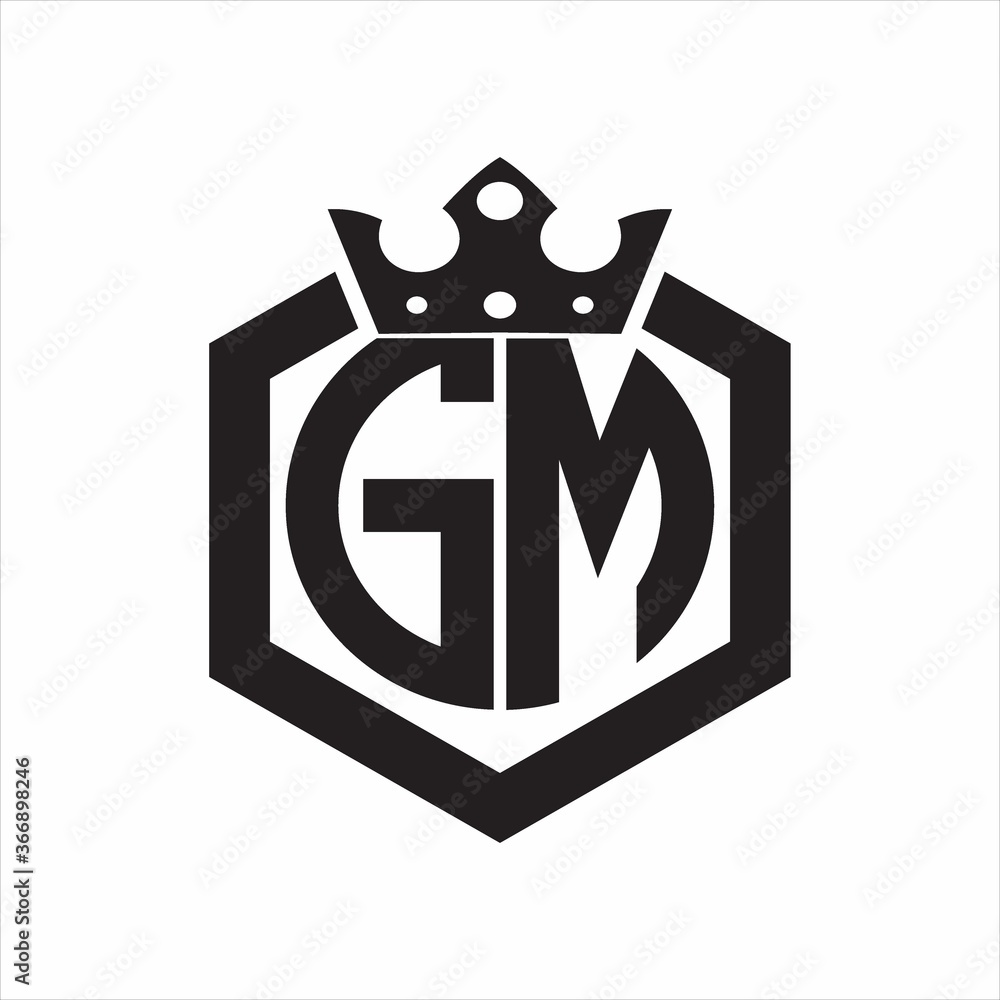 GM Logo monogram rounded by hexagon shape with crown design template on  white background vector de Stock