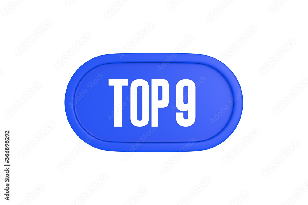 Top 9 sign in blue color isolated on white background, 3d illustration.