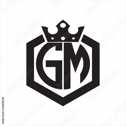 GM Logo monogram rounded by hexagon shape with crown design template on  white background vector de Stock