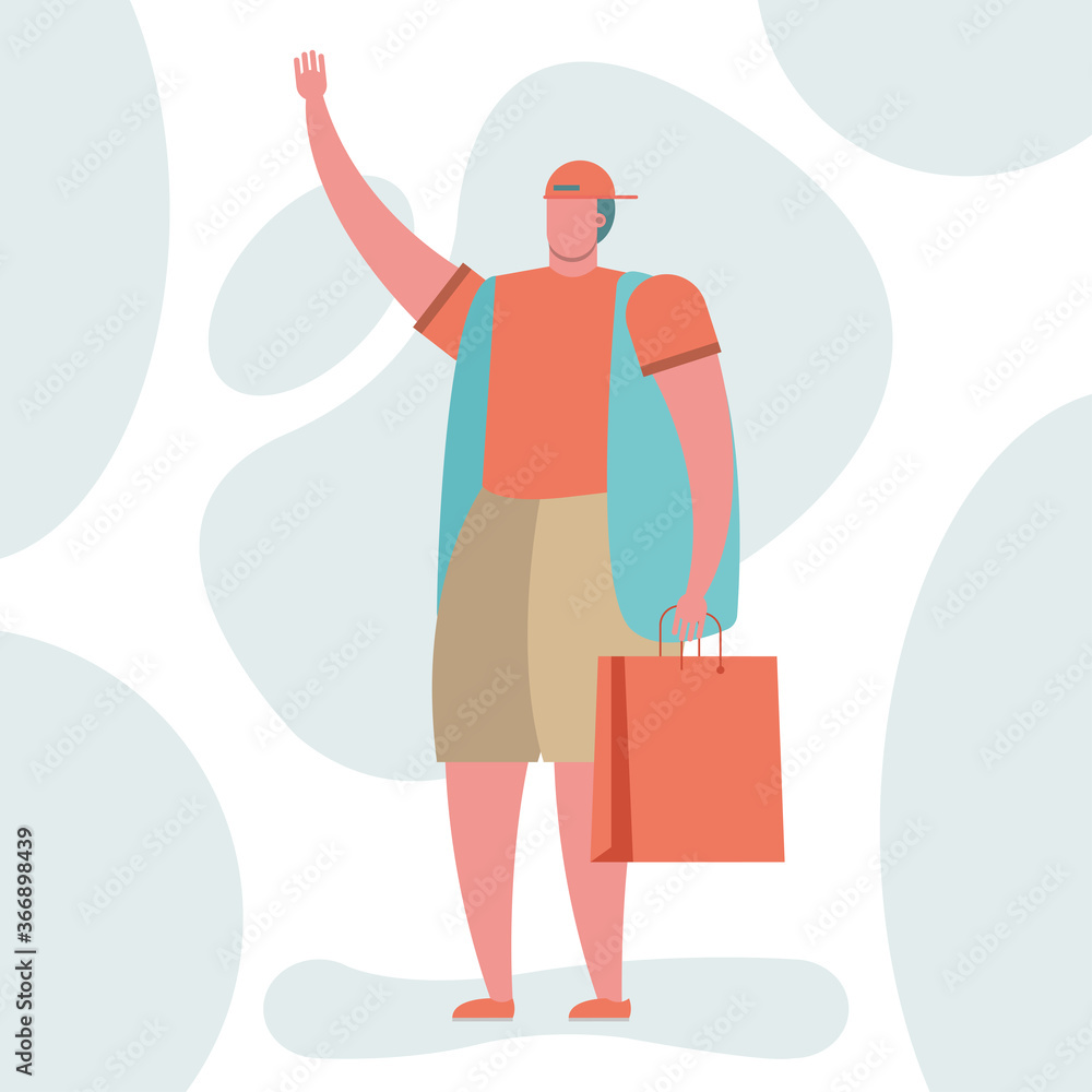 young man with shoppings bags characters young man with shoppings bags characters