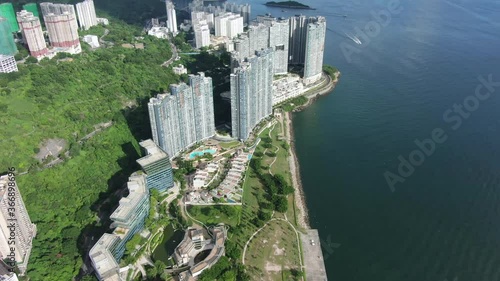 Aerial view of Hong Kong waterfront residential luxury skyscrapers at Telegraph Bay Area. photo