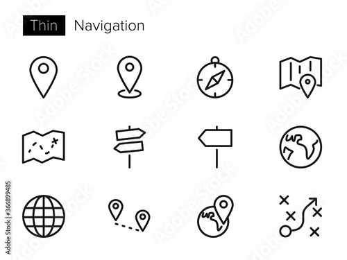 Navigation vector icons set Thin line outline