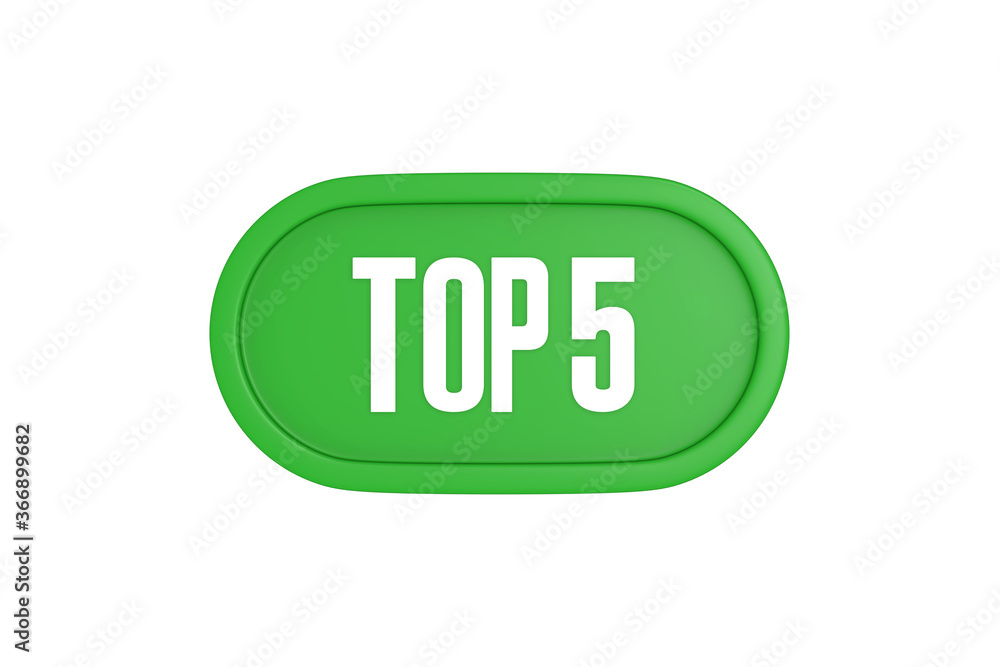 Top 5 sign in green color isolated on white background, 3d illustration. Top 5 sign in green color isolated on white background, 3d illustration.