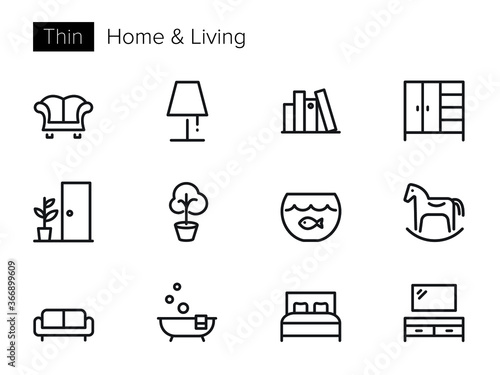 Home and Living Vector icons set Thin line outline