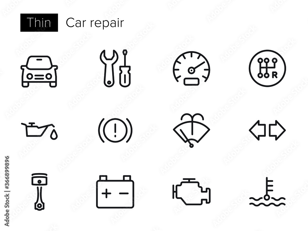 Car repair and service Vector icons set Thin line outline Car repair and service Vector icons set Thin line outline