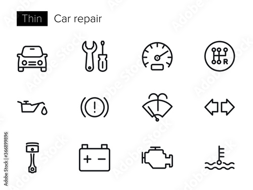 Car repair and service Vector icons set Thin line outline