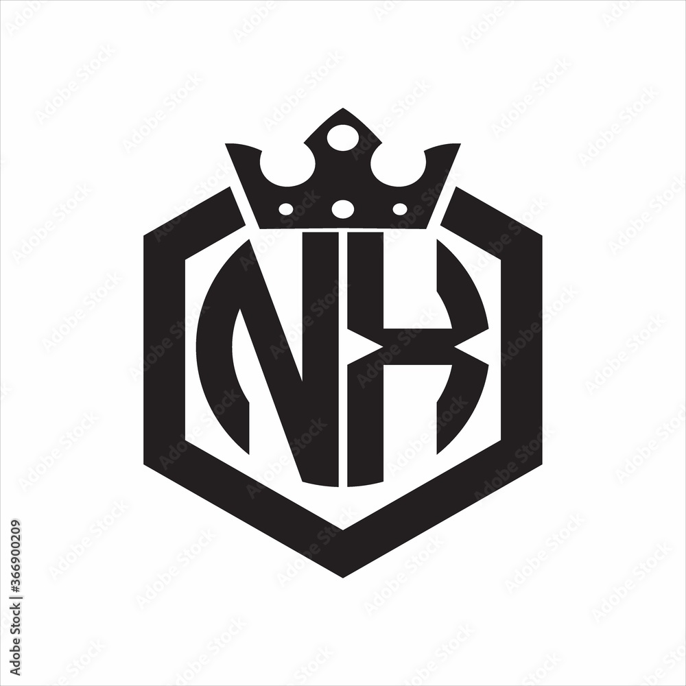 NX Logo monogram rounded by hexagon shape with crown design template on ...
