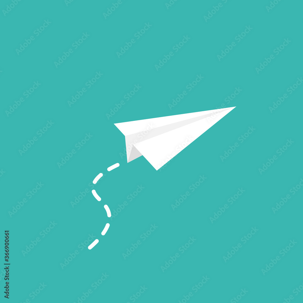 Blue paper plane with trace icon. Flat origami airplane isolated on white background. Blue paper plane with trace icon. Flat origami airplane isolated on white background.