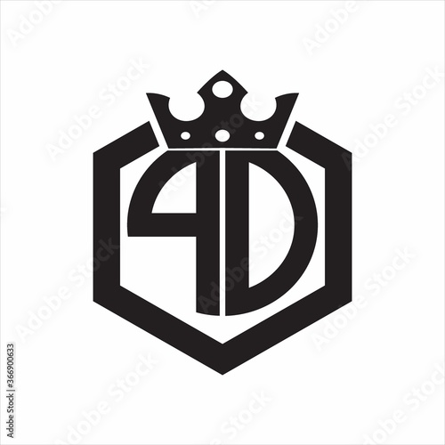 PD Logo monogram rounded by hexagon shape with crown design template on white background photo