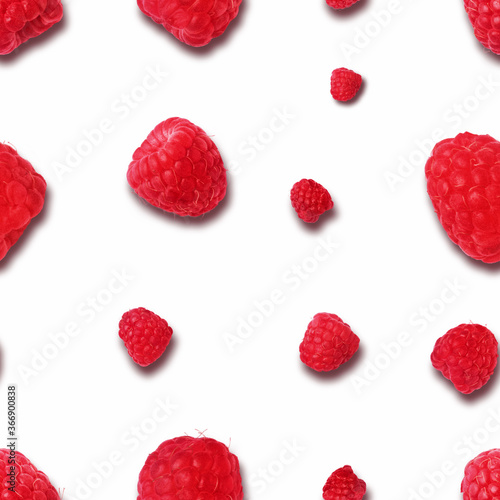 seamless raspberry pattern isolated on white background. Flat lay. Top view. Food background with summer berries. Creative minimalism