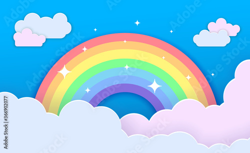 Rainbow with clouds vector Illustration