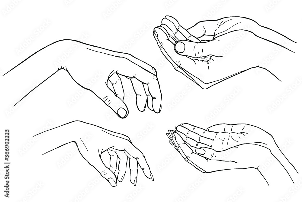 Hands vector illustration. Hand drawn. Black and white. Coloring book Hands vector illustration. Hand drawn. Black and white. Coloring book