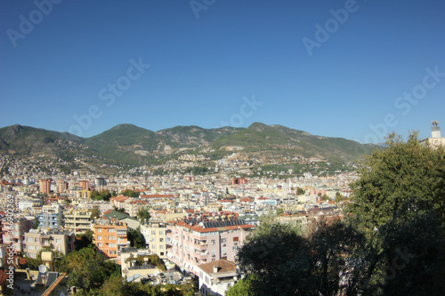 Alanya, TURKEY - August 10, 2013: Travel to Turkey. Greenery. Flowers. Green hills. The mountains. Rocks, wildlife of Turkey. Forest and clear blue sky. The waves of the Mediterranean Sea. Water surfa © andreswestrum