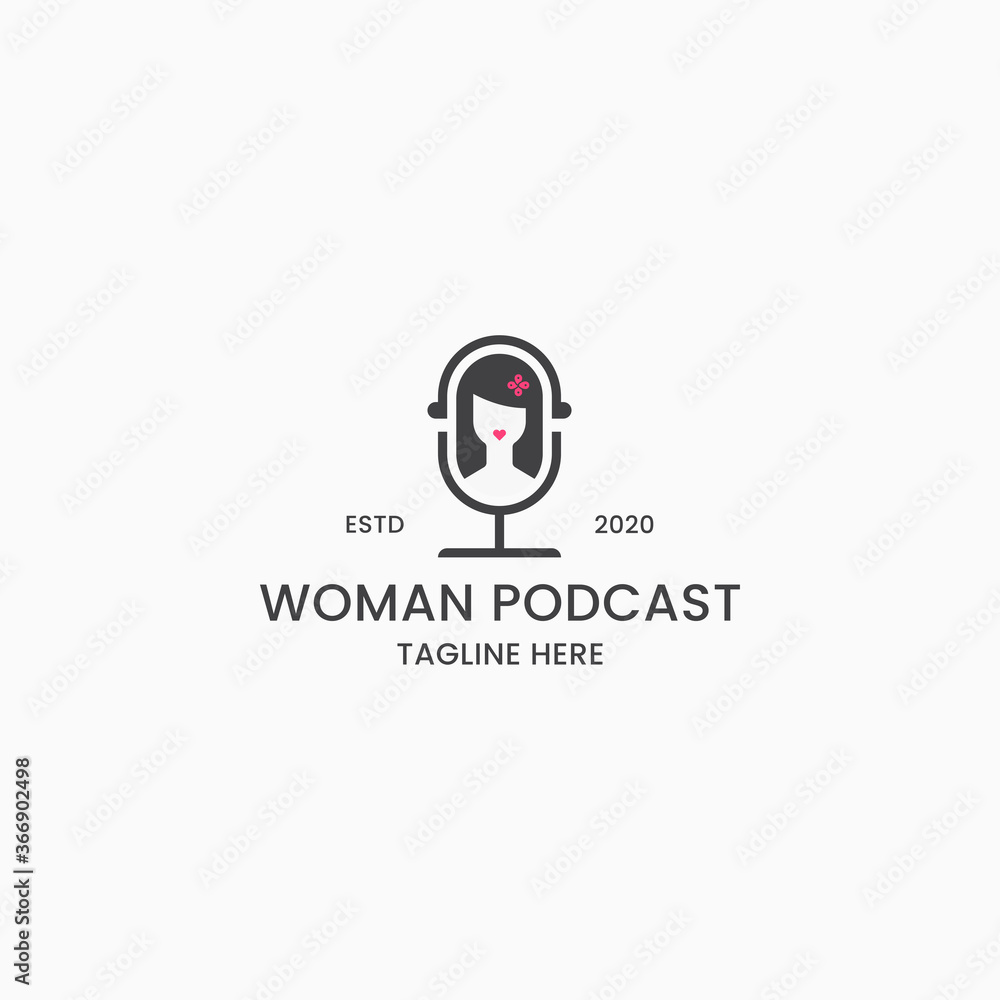 Women podcast logo icon design template. Beauty, talk, mic, premium vector