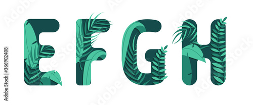 Vector letters E F G H of the alphabet. Leaf design.