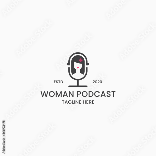 Women podcast logo icon design template. Beauty, talk, mic, premium vector