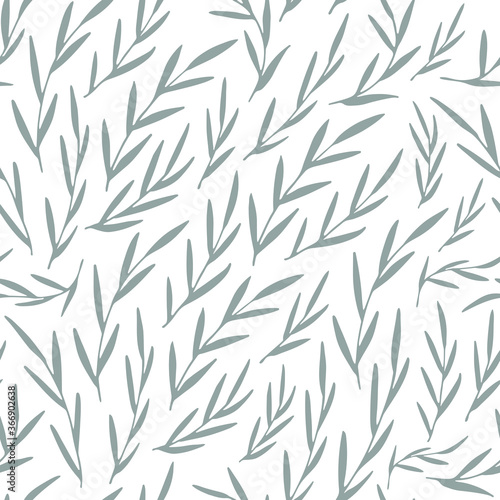 Fototapeta Naklejka Na Ścianę i Meble -  Vector seamless pattern. Hand drawn gray leaves. 