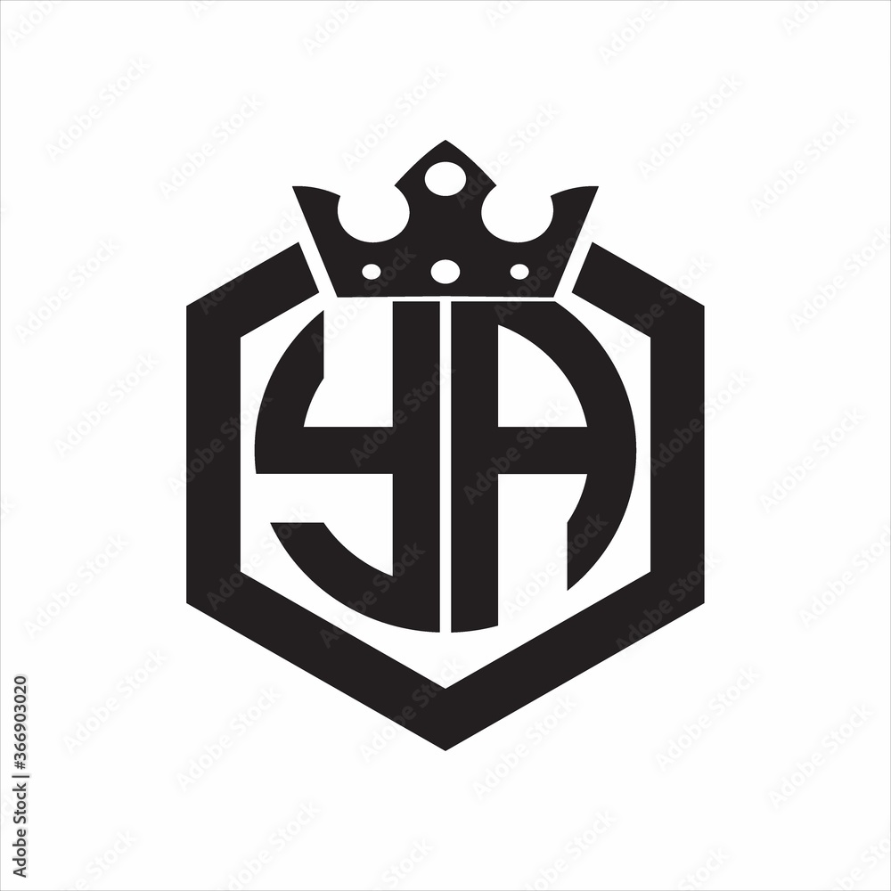 YA Logo monogram rounded by hexagon shape with crown design template on ...