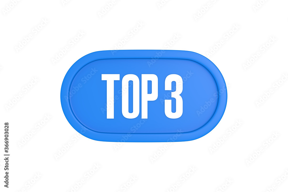 Top 3 sign in light blue isolated on white background, 3d illustration.