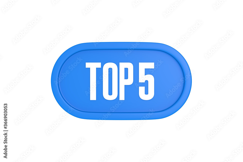 Top 5 sign in light blue isolated on white background, 3d illustration. Top 5 sign in light blue isolated on white background, 3d illustration.