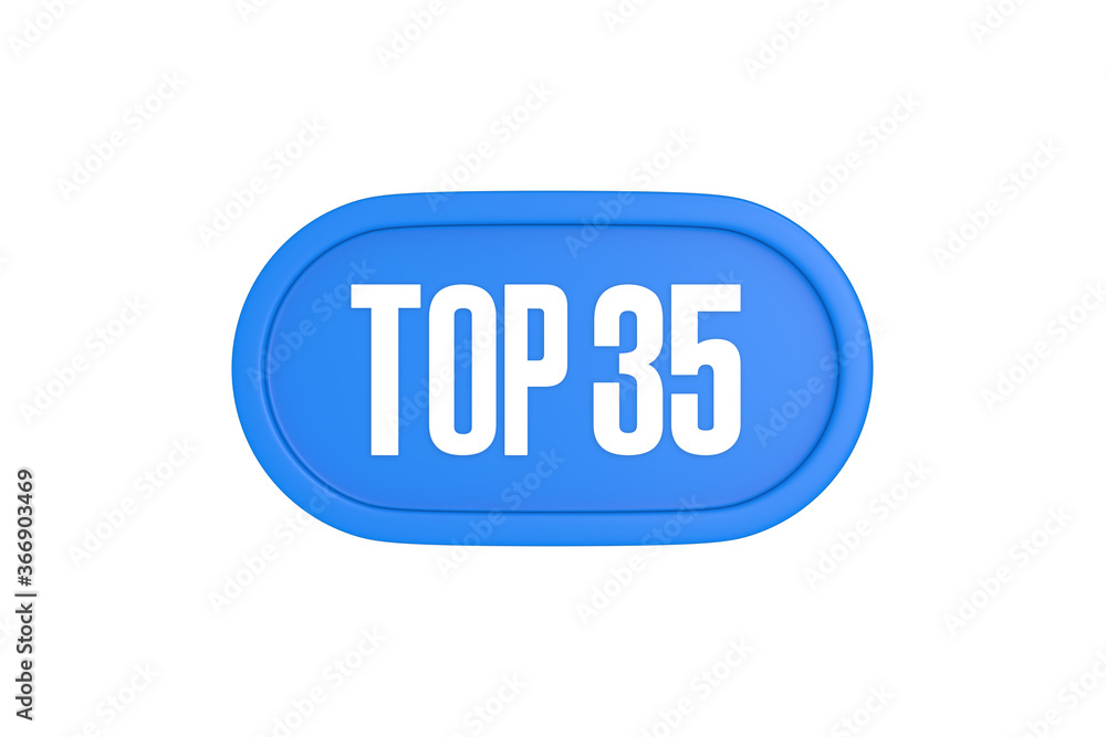 Top 35 sign in light blue isolated on white background, 3d illustration.