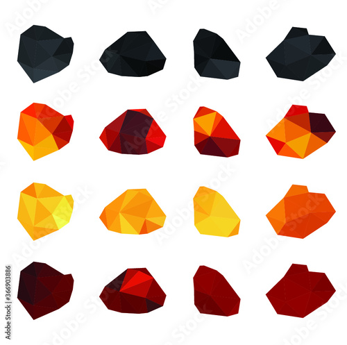 Glowing coal ,hot embers set isolated on white