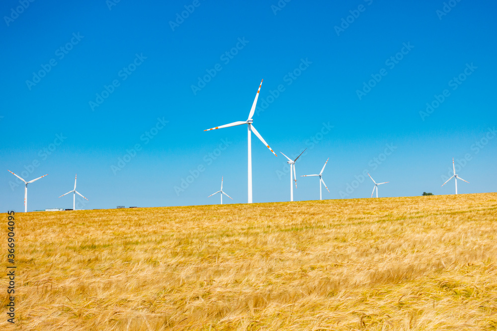 Wiatraki elektrownia wiatrowa energetyka pole - obrazy, fototapety, plakaty 