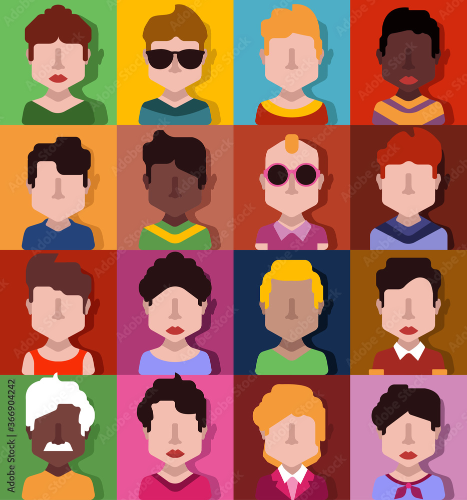 User avatars, avatars with faces and heads for social network ( Male and female faces ) User avatars, avatars with faces and heads for social network ( Male and female faces )
