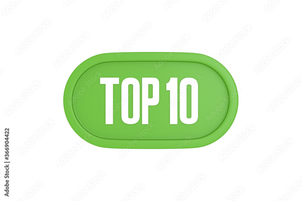 Top 10 sign in light green isolated on white background, 3d illustration. Top 10 sign in light green isolated on white background, 3d illustration.
