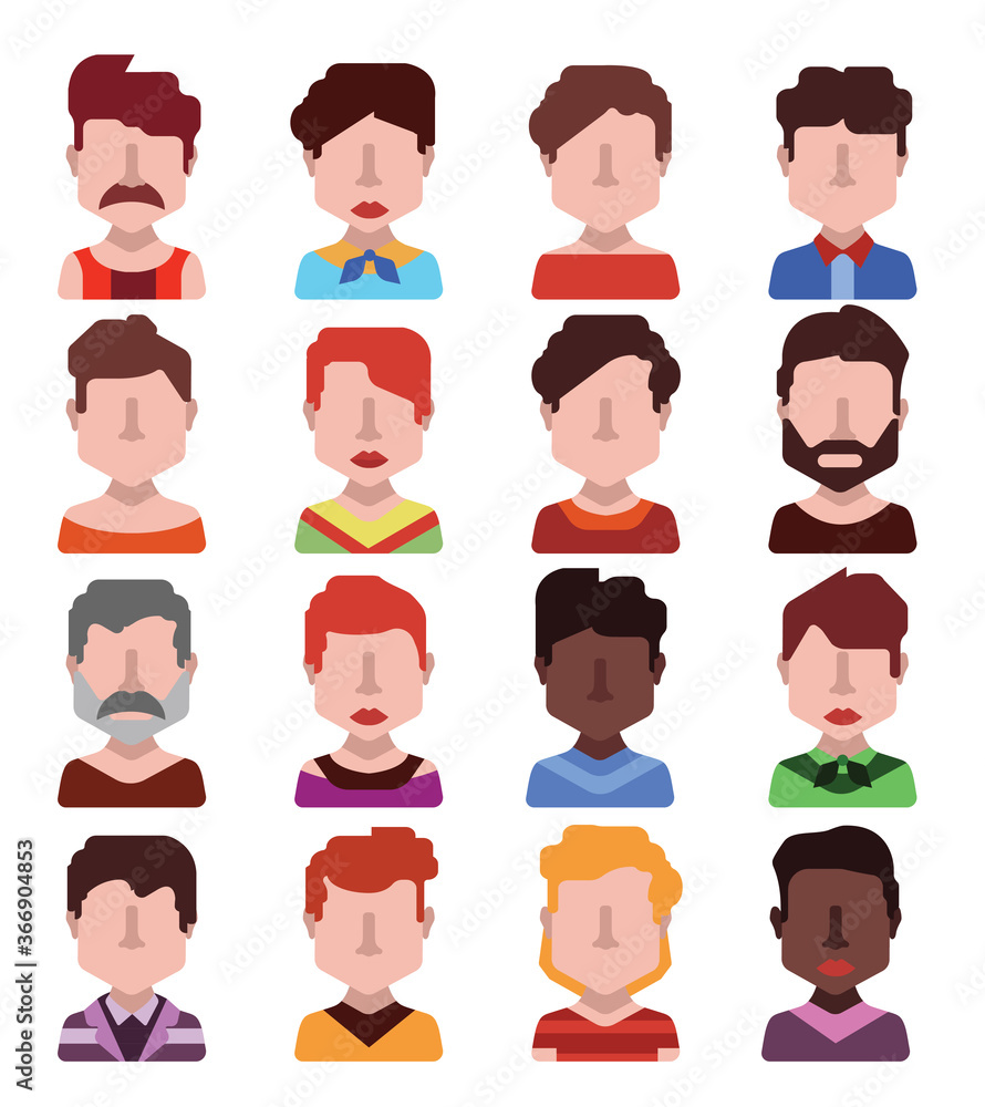 User avatars, avatars with faces and heads for social network ( Male and female faces ) User avatars, avatars with faces and heads for social network ( Male and female faces )