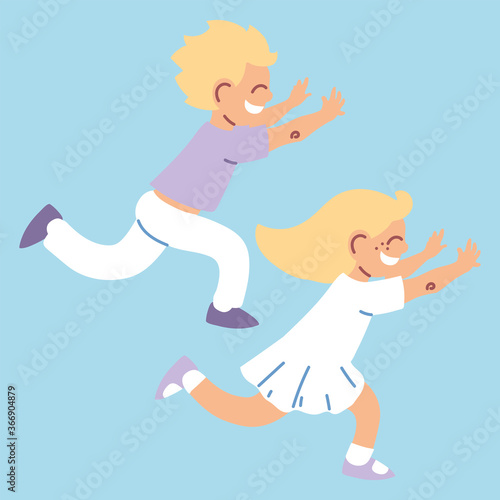 boy and girl play racing
