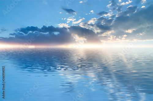 Sea sunset, neon light. Clo...
