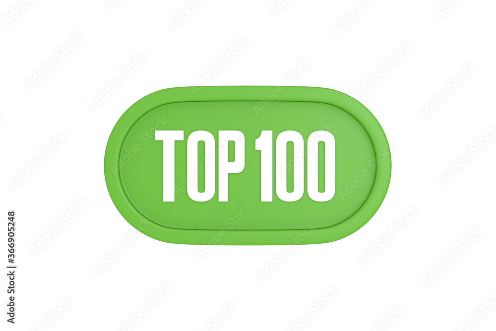 Top 100 sign in light green isolated on white background, 3d illustration. Top 100 sign in light green isolated on white background, 3d illustration.