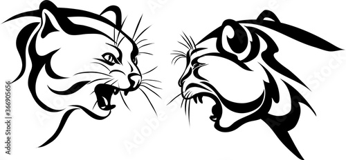 Cat, head, face, various poses, black, silhouette, set, vector, illustration, graphic options