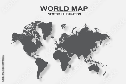 Political world map with shadow isolated on gray background