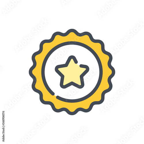 Reward Emblem color line icon. Ribbon Emblem with Star vector outline colorful sign.