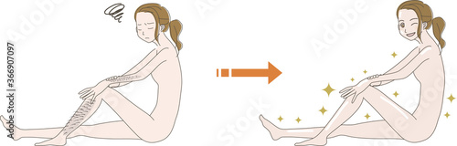 毛深さが気になる 女性 の イラスト　ビフォー アフター