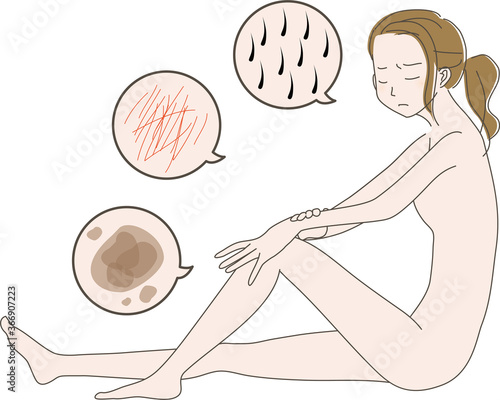 肌に不満を持っている 女性 の イラスト