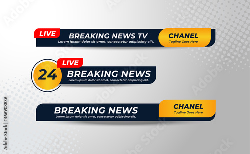 Set Of Broadcast News Lower Thirds Banner Template for Television, Media Channel, Video. Vector Illustration