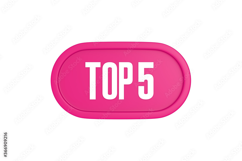 Top 5 sign in pink color isolated on white background, 3d illustration. Top 5 sign in pink color isolated on white background, 3d illustration.